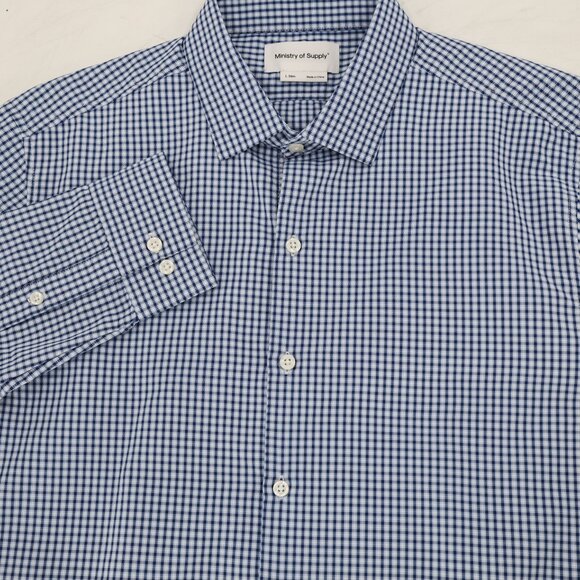 Ministry of Supply Other - Ministry Of Supply Shirt Mens Large Blue Check Slim Fit Recycled poly Button Up